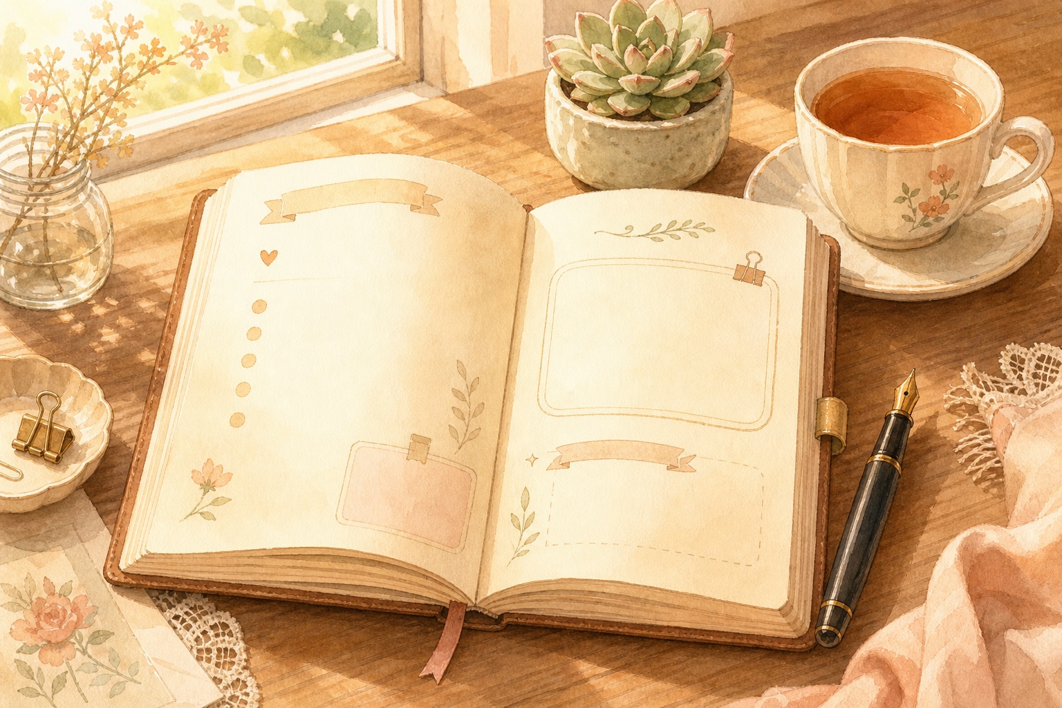 お茶と一緒に書くエンディングノートのイメージ