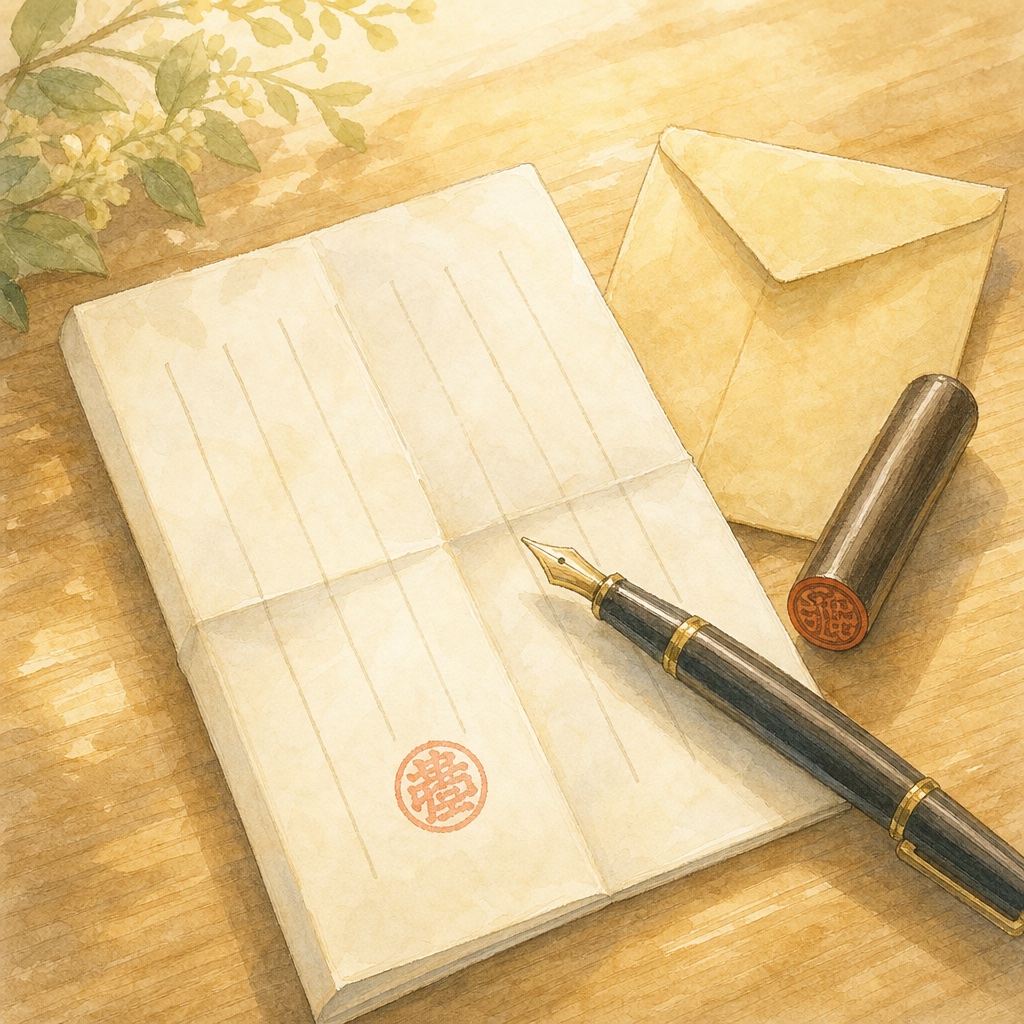 自筆証書遺言と印鑑、便箋のイメージ